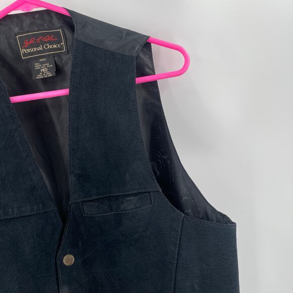 VINTAGE Vest Medium Leather John L. Blair Personal Choice Black Western Country - Picture 6 of 11